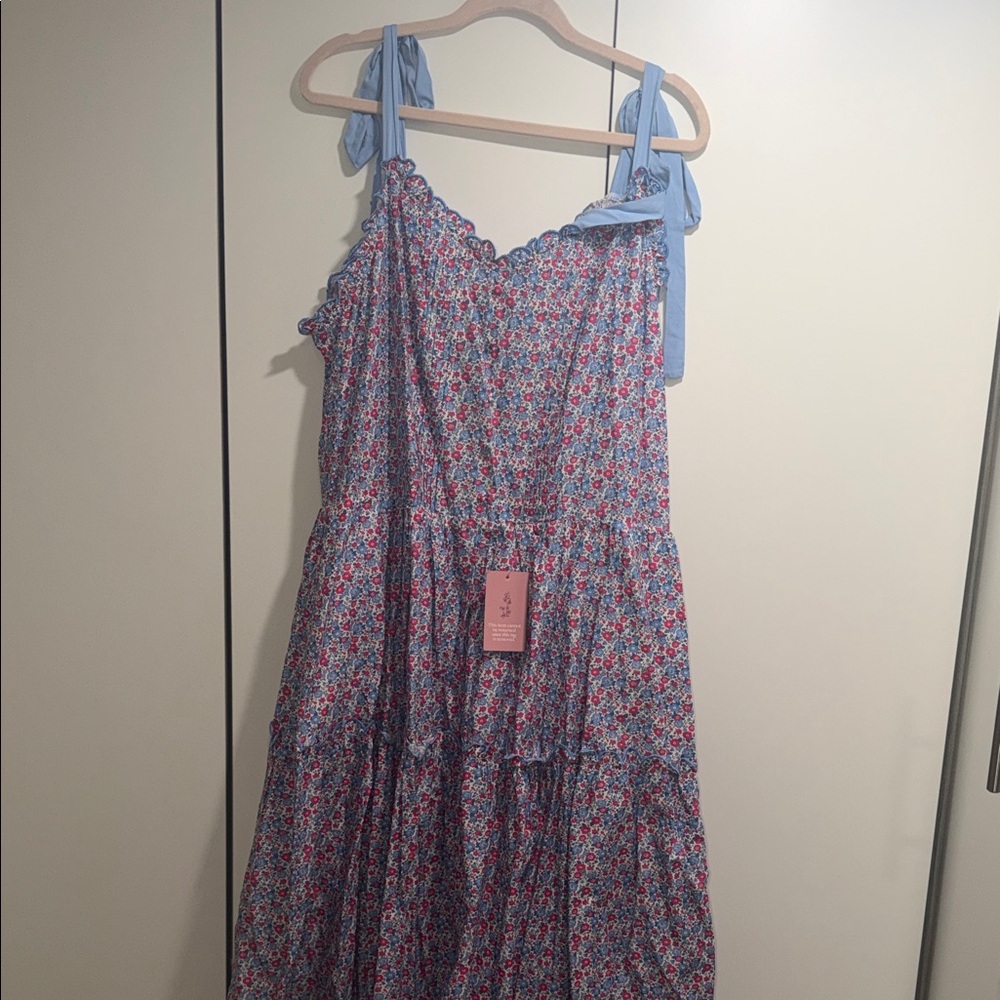 Ivy City Co Blue Floral Maxi Dress with Pink Accents